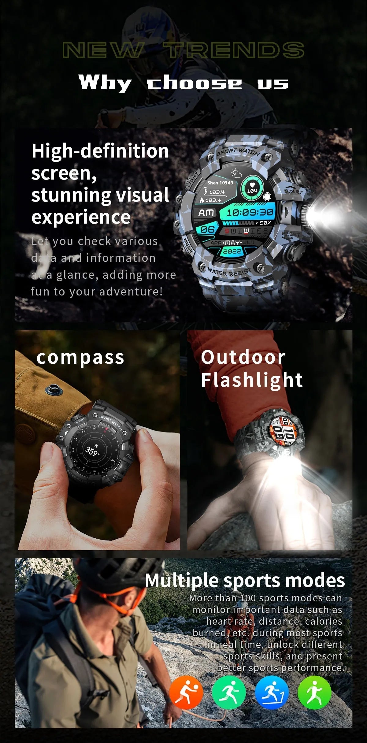 Smart Watch with Bluetooth Calling and flash